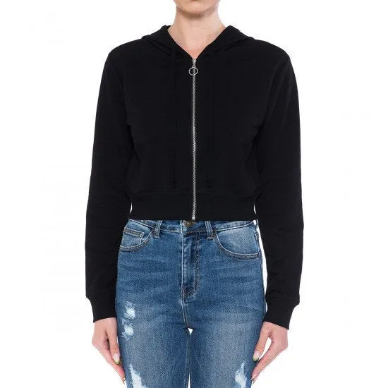 FRENCH TERRY LONG SLEEVE O-RING ZIP CROP HOODIE