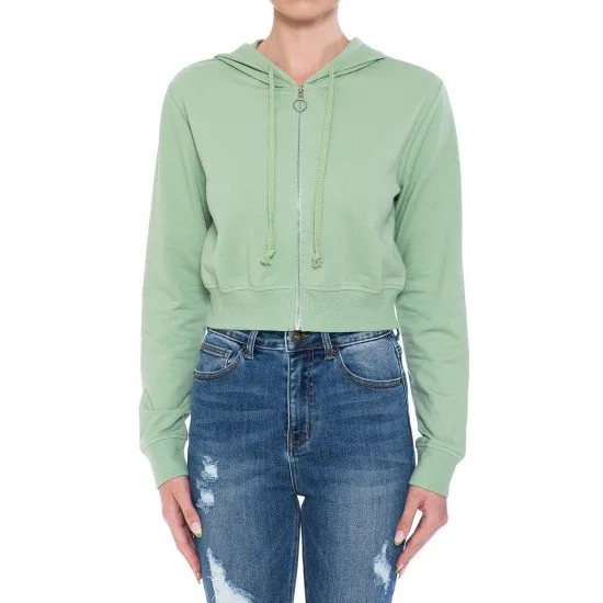 FRENCH TERRY LONG SLEEVE O-RING ZIP CROP HOODIE