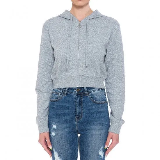 FRENCH TERRY LONG SLEEVE O-RING ZIP CROP HOODIE