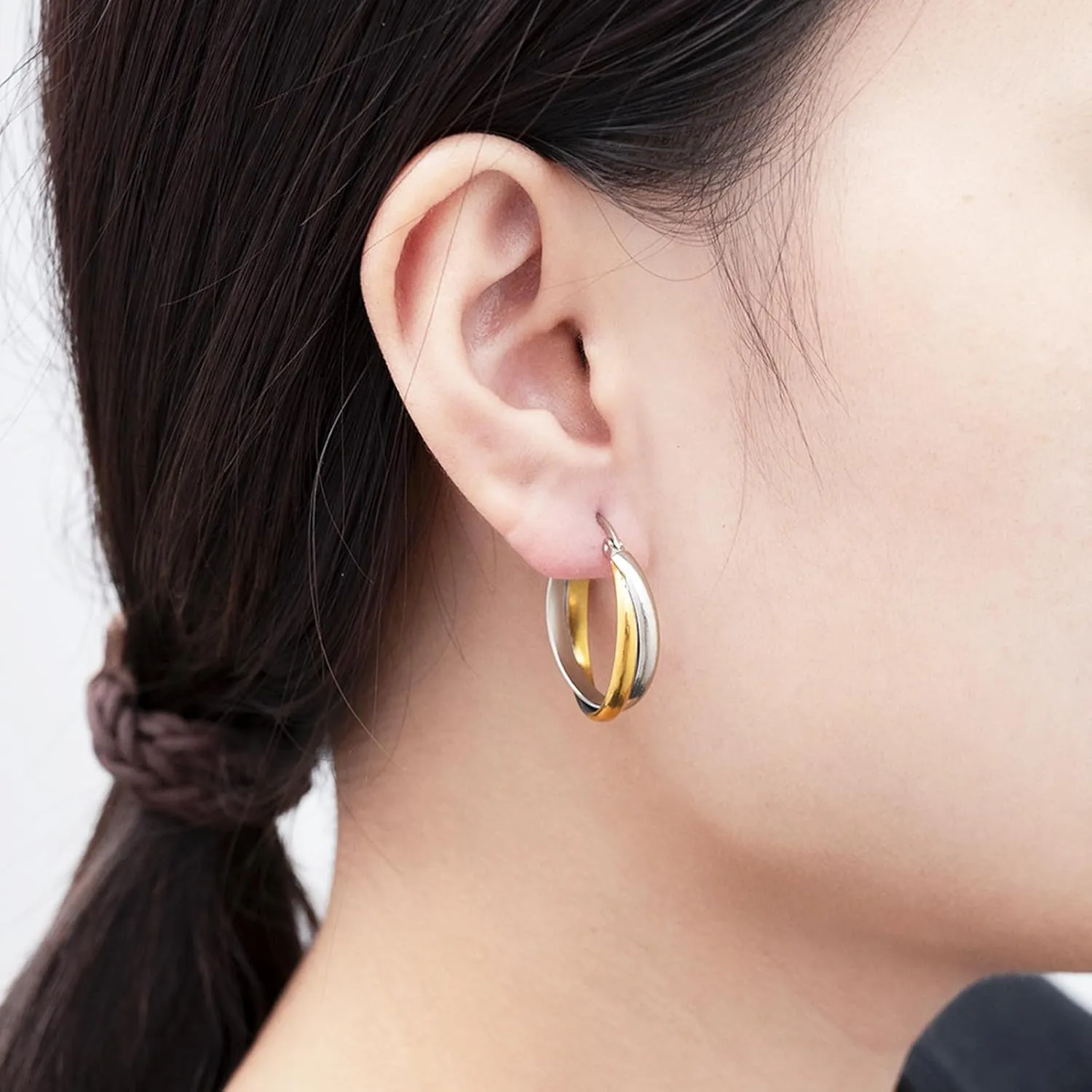 Gold Silver Hoop Earrings for Women Three Circle Two Circle Intertwining Earrings Polished Chunky Huggie Hoop Earrings Fashion Jewelry