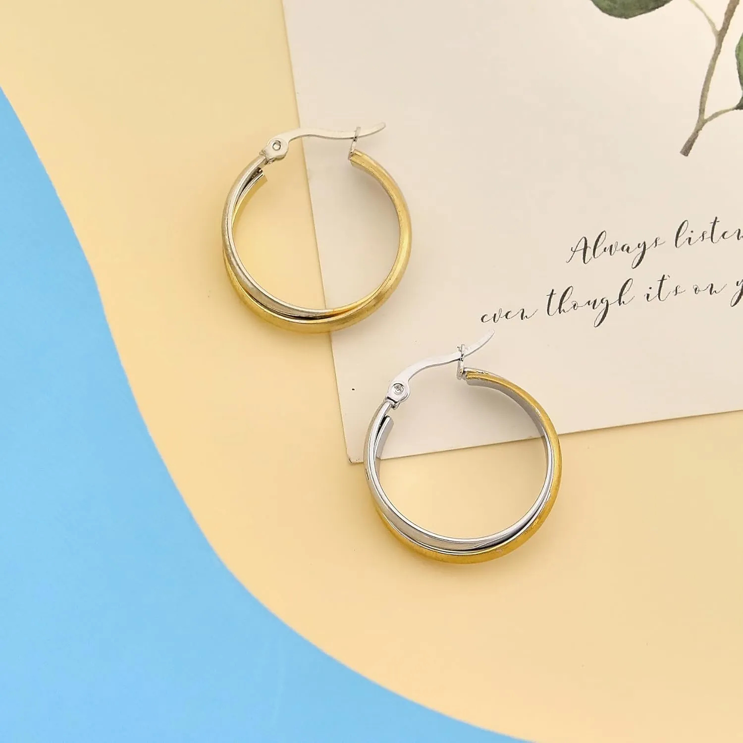 Gold Silver Hoop Earrings for Women Three Circle Two Circle Intertwining Earrings Polished Chunky Huggie Hoop Earrings Fashion Jewelry