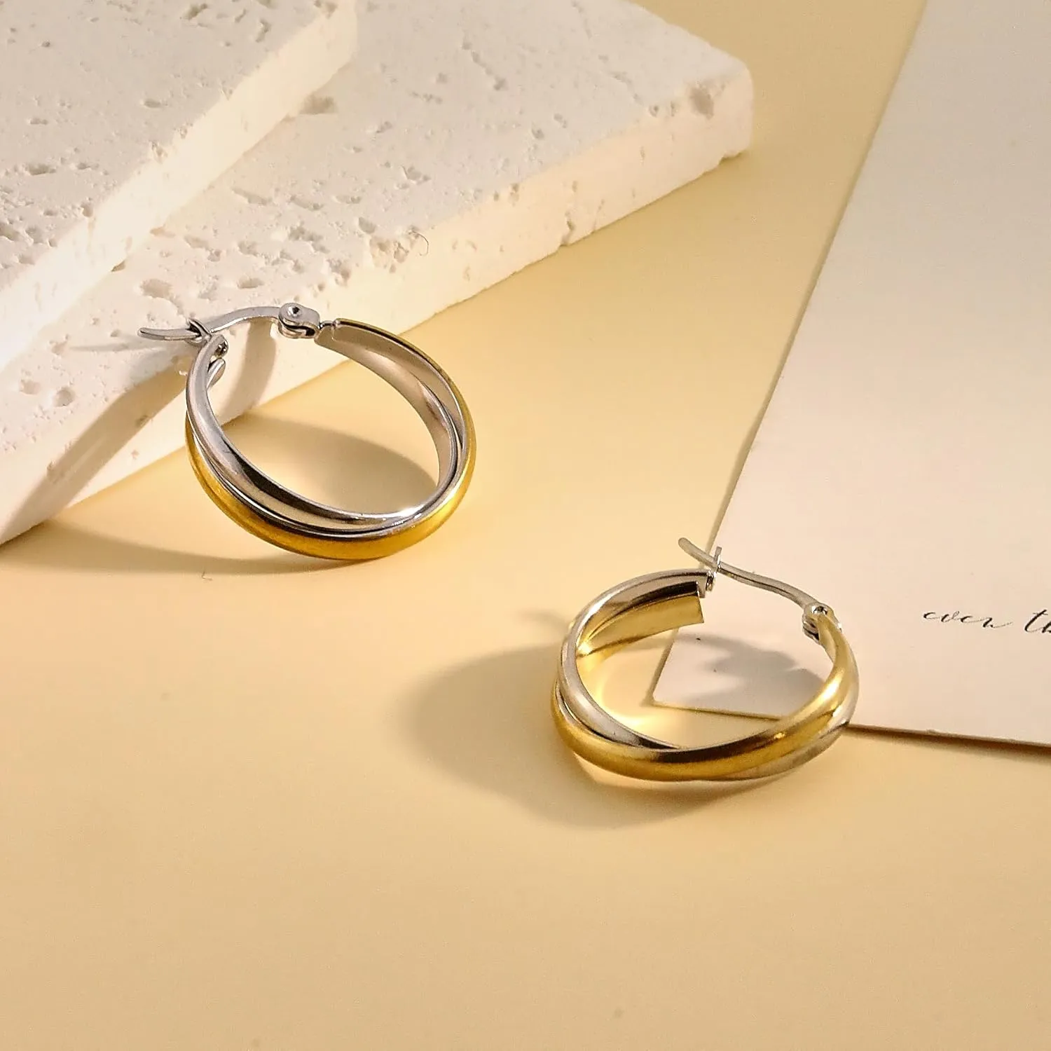 Gold Silver Hoop Earrings for Women Three Circle Two Circle Intertwining Earrings Polished Chunky Huggie Hoop Earrings Fashion Jewelry