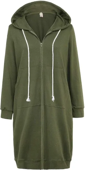 GRACE KARIN Women's Casual Pockets Zip up Hoodies Tunic Sweatshirt Long Hoodie Jacket