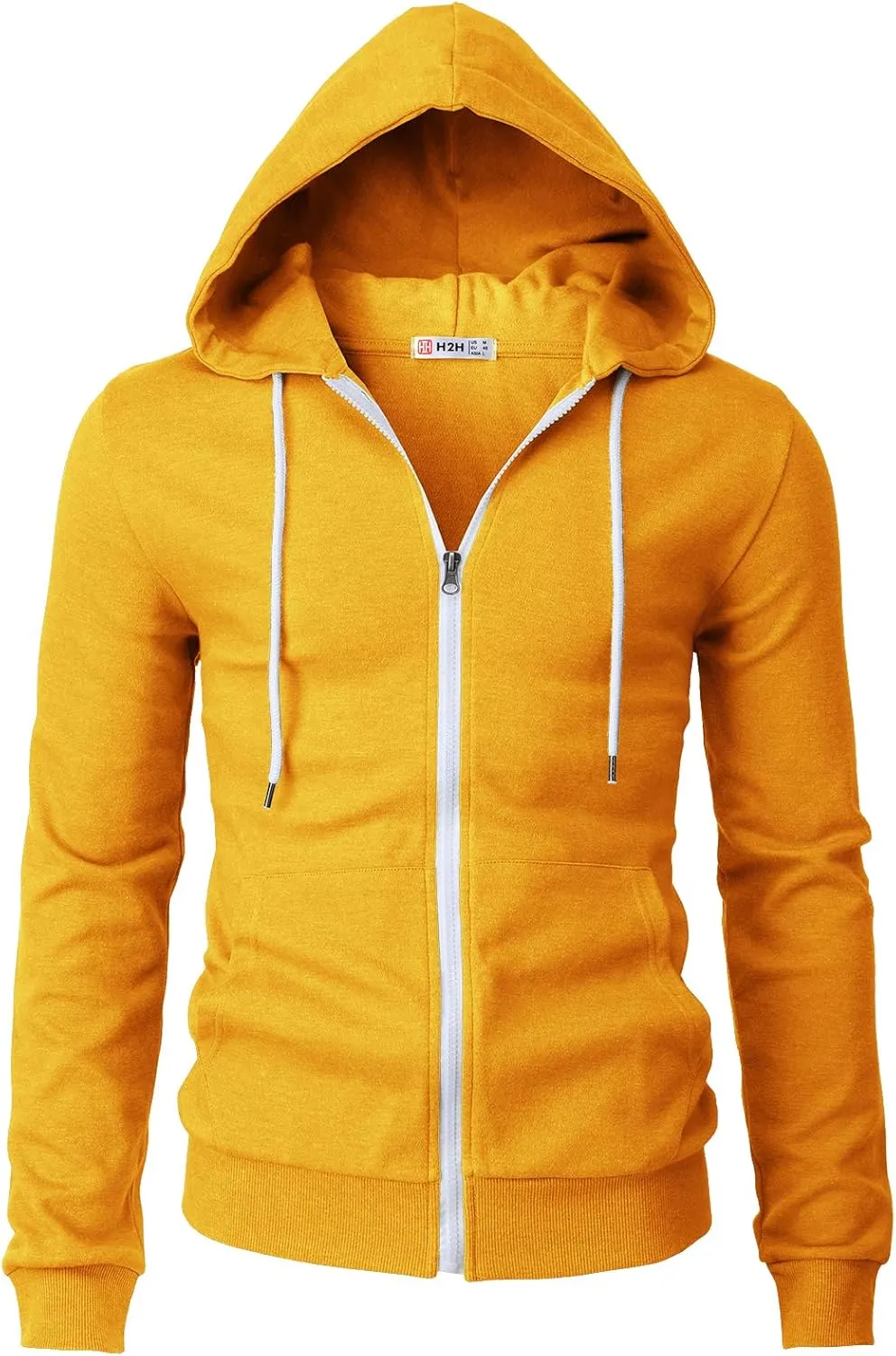 H2H Men's Zip Up Hoodie Lightweight Long Sleeve Basic Slim Fit Cotton SweatShirt with Pocket