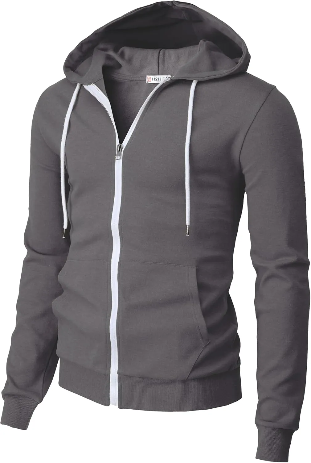 H2H Men's Zip Up Hoodie Lightweight Long Sleeve Basic Slim Fit Cotton SweatShirt with Pocket