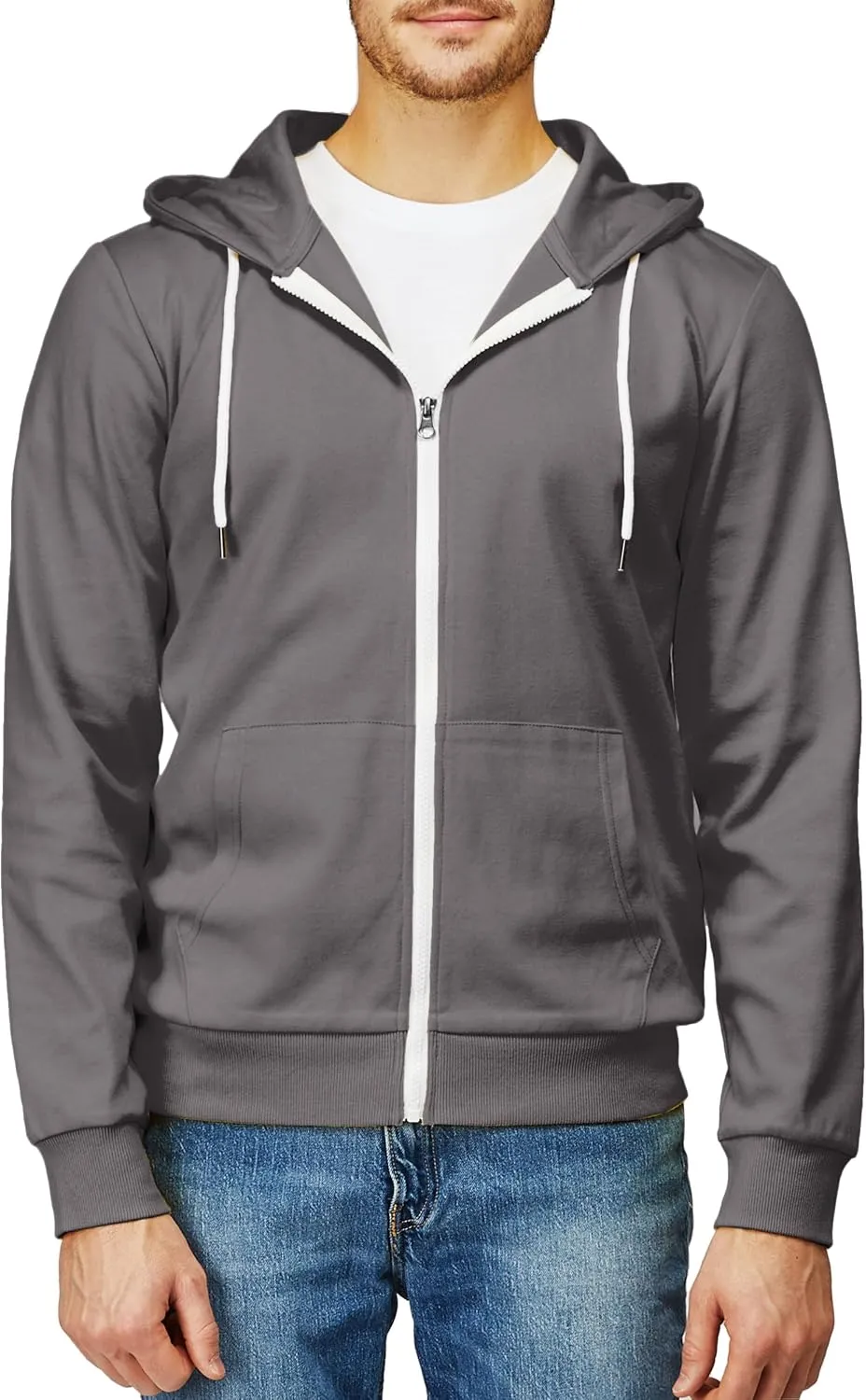 H2H Men's Zip Up Hoodie Lightweight Long Sleeve Basic Slim Fit Cotton SweatShirt with Pocket