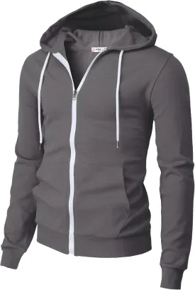 H2H Men's Zip Up Hoodie Lightweight Long Sleeve Basic Slim Fit Cotton SweatShirt with Pocket