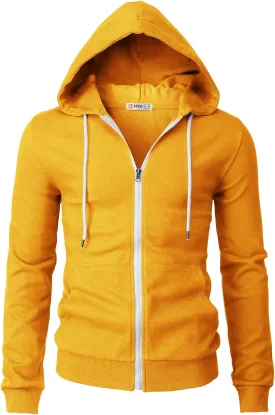 H2H Men's Zip Up Hoodie Lightweight Long Sleeve Basic Slim Fit Cotton SweatShirt with Pocket