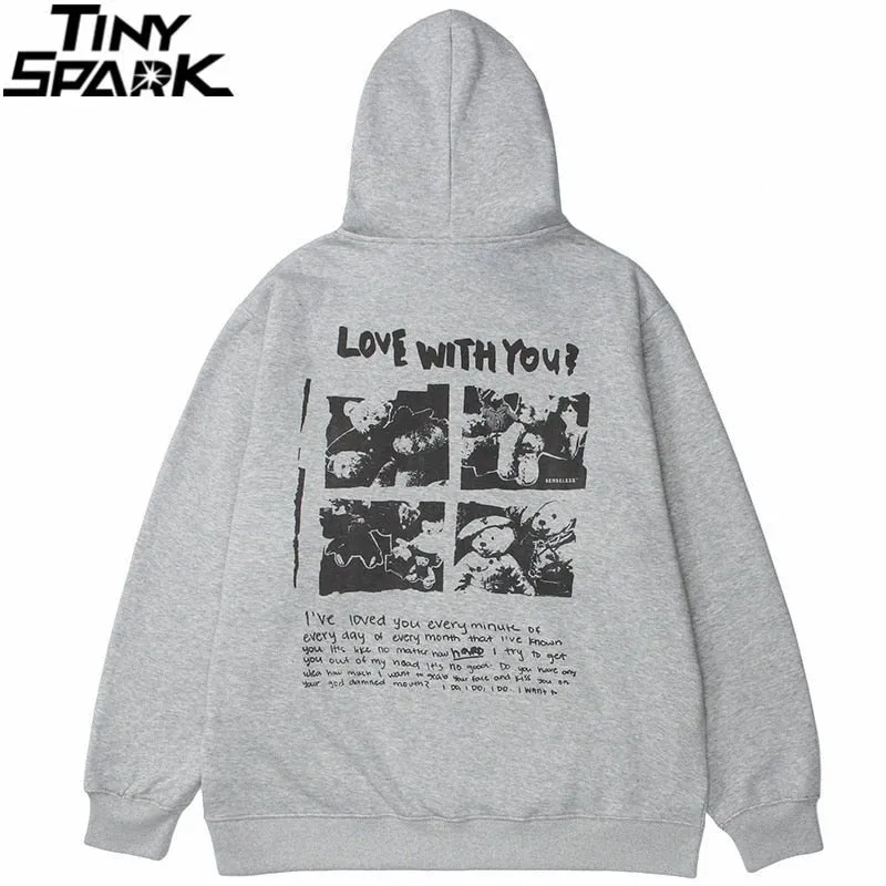 Hip Hop Bear Letter Print Hoodie