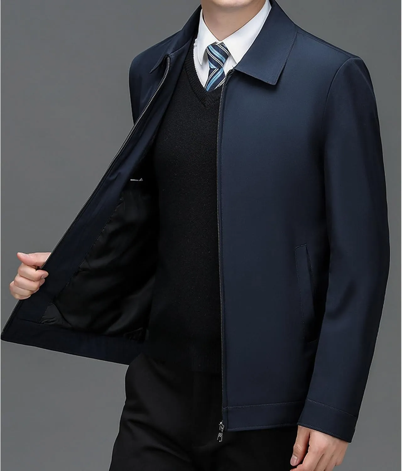 JEsilunmaMY Men's Business Casual Bomber Jacket Zip Up Lapel Lightweight Windbreaker Warm Winter Working Padded Coats