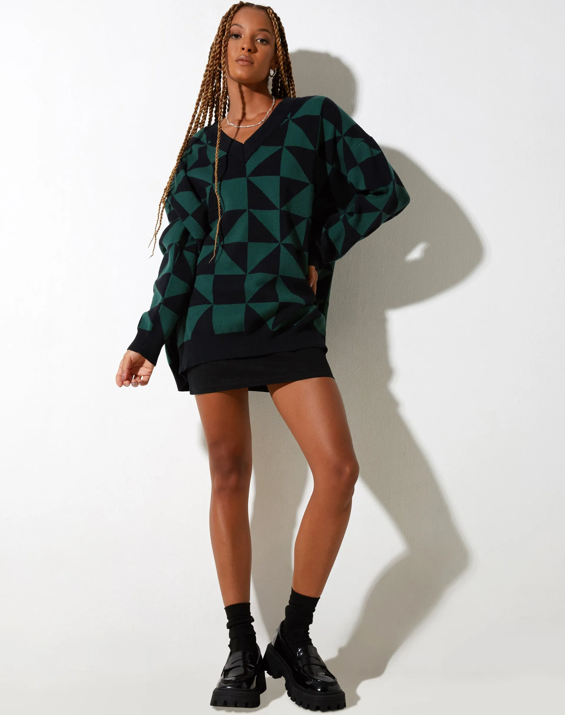 Lulees Jumper in Large Geo Black and Green