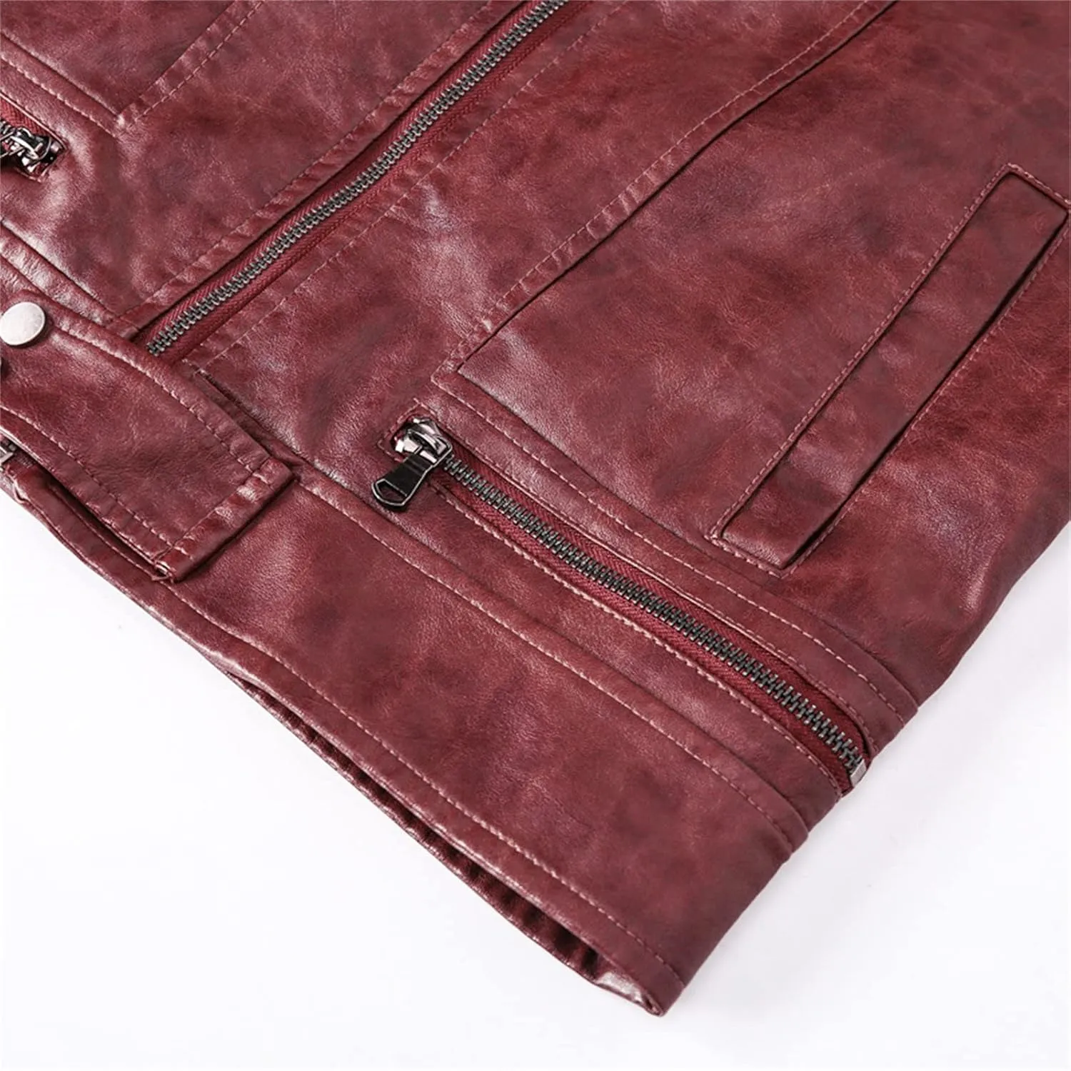 Maiyifu-GJ Men Stand Collar Faux Leather Jacket Vintage Motorcycle Zip Up Bomber Jacket Pu Leather Fleece Lined Outwear Coat