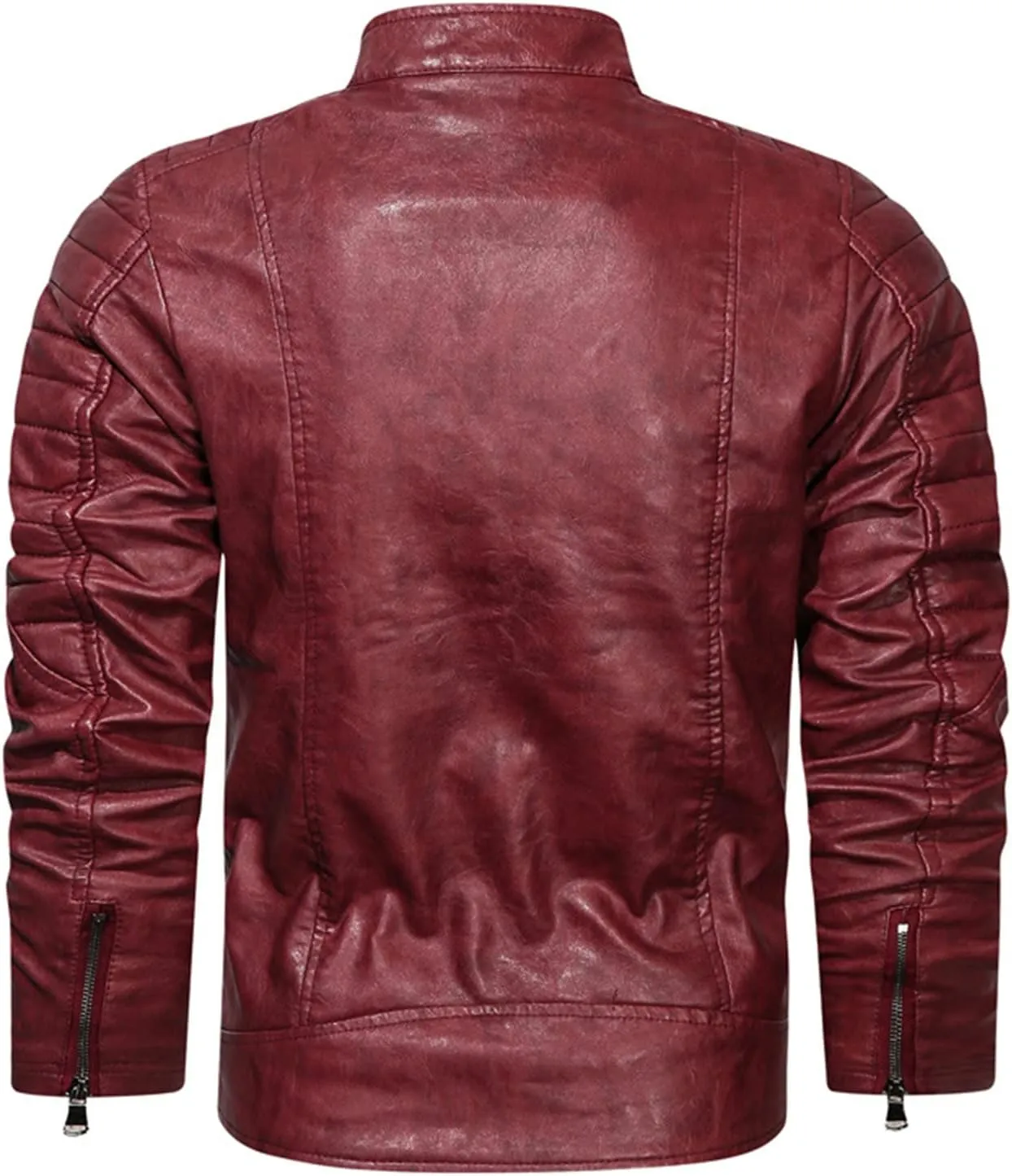 Maiyifu-GJ Men Stand Collar Faux Leather Jacket Vintage Motorcycle Zip Up Bomber Jacket Pu Leather Fleece Lined Outwear Coat