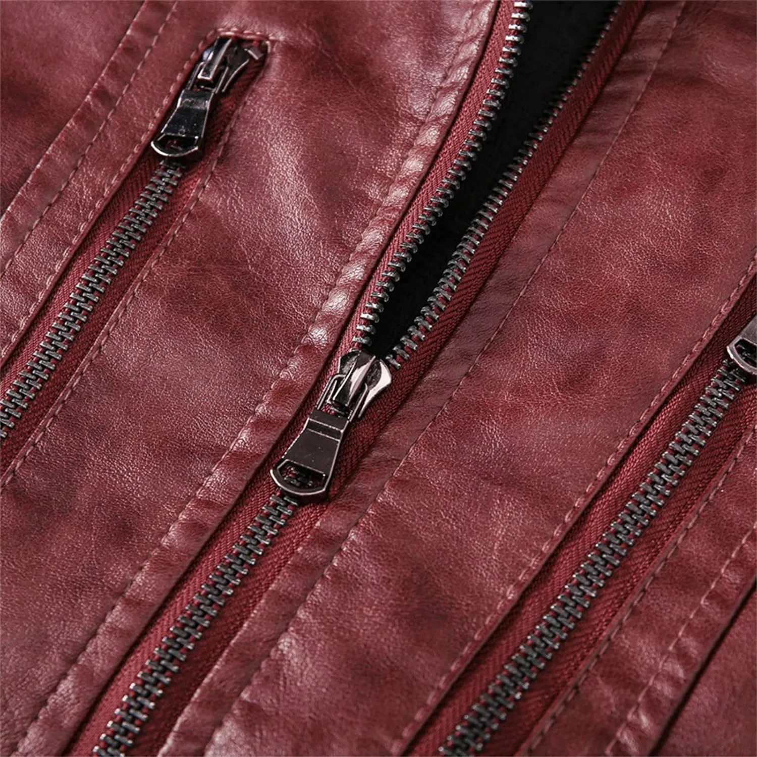 Maiyifu-GJ Men Stand Collar Faux Leather Jacket Vintage Motorcycle Zip Up Bomber Jacket Pu Leather Fleece Lined Outwear Coat