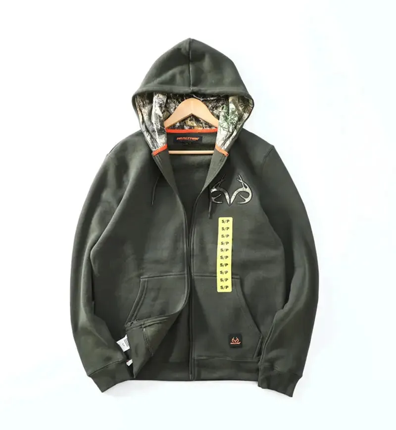 Men Hunting Sweater Camouflage Men Full-Zip Hooded Fleece Sweatshirt Hunting Jackets Hunting Sweatershirt Breathable Quick Dry