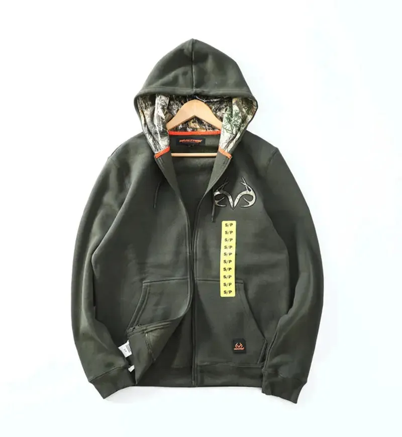 Men Hunting Sweater Camouflage Men Full-Zip Hooded Fleece Sweatshirt Hunting Jackets Hunting Sweatershirt Breathable Quick Dry