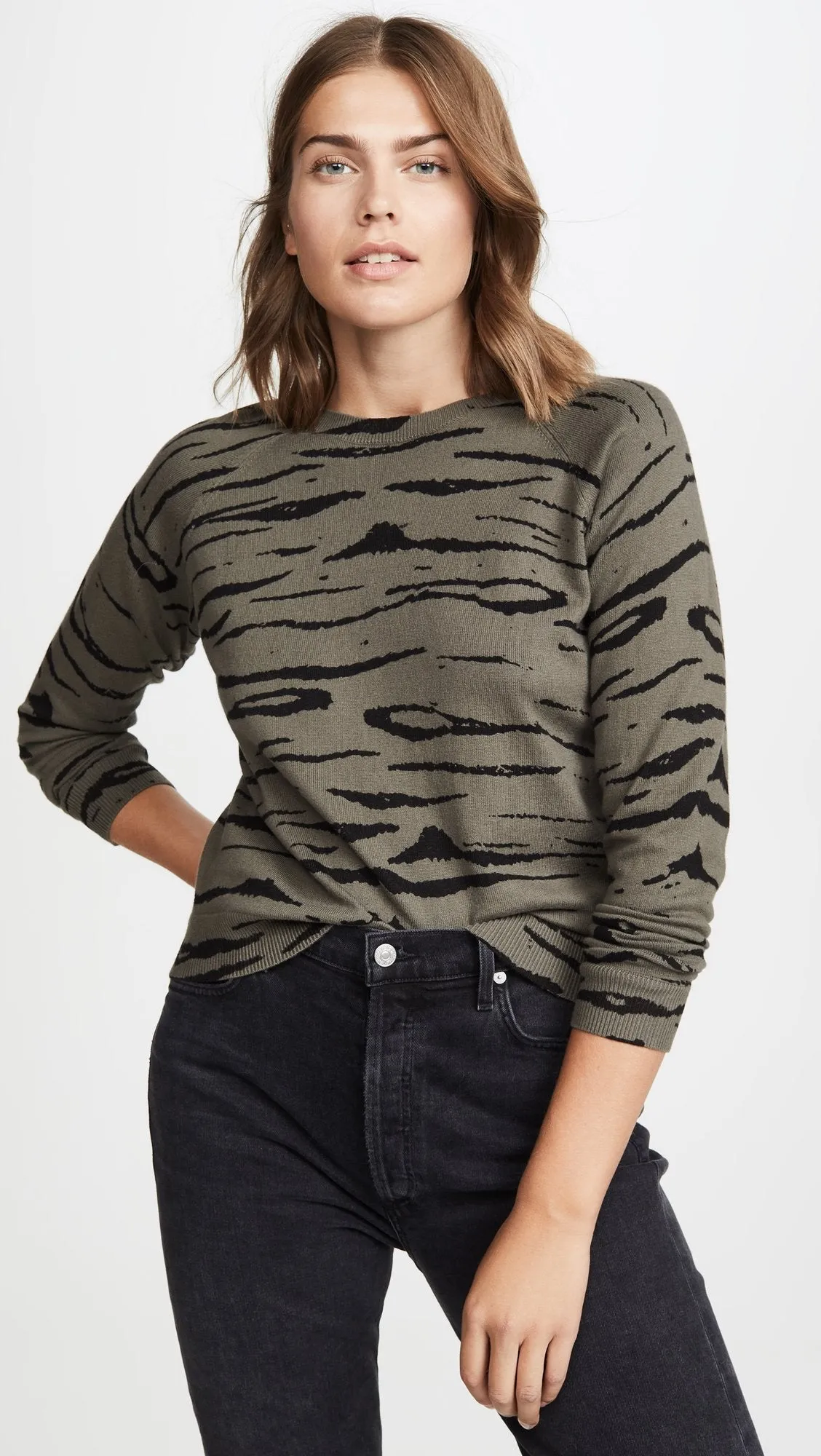 MONROW Cashmere Tiger Vintage Raglan Sweater Falcon