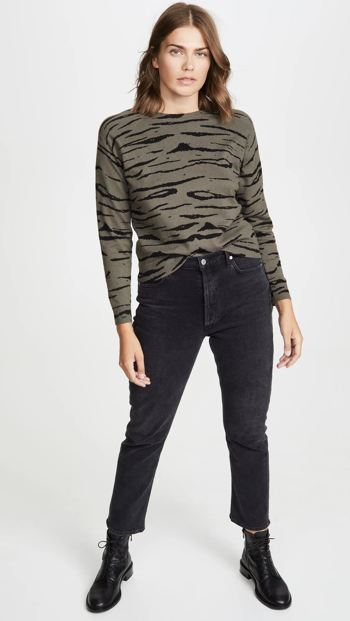 MONROW Cashmere Tiger Vintage Raglan Sweater Falcon