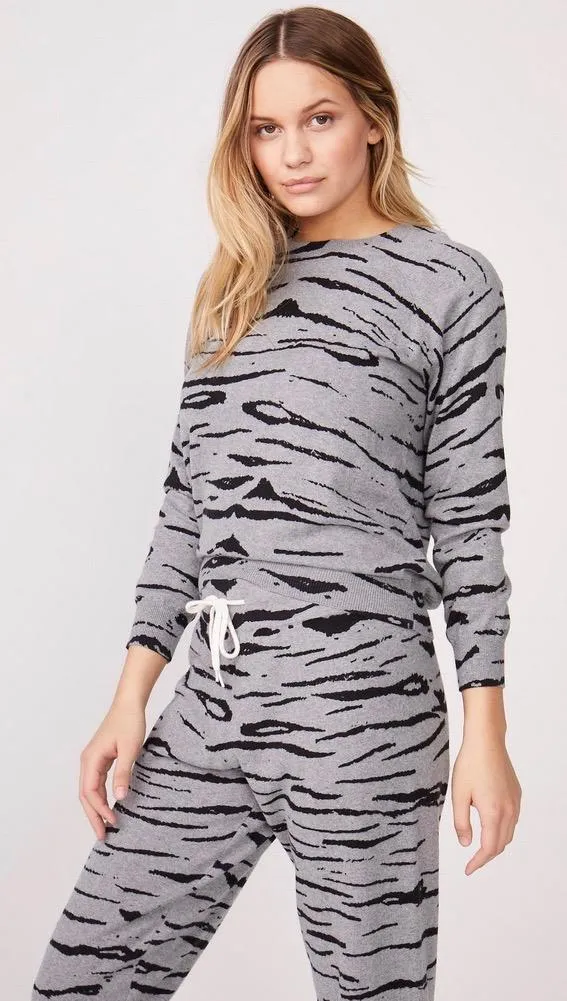 MONROW Cashmere Tiger Vintage Raglan Sweater Heather Grey