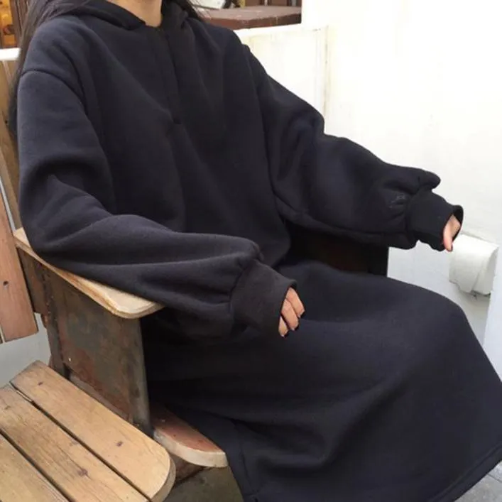 Oversized Beige Black Long Hooded Sweatshirt