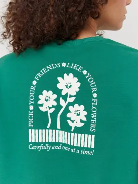Picking Flowers Graphic Cotton Terry Cropped Sweatshirt