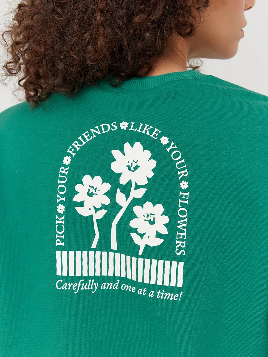 Picking Flowers Graphic Cotton Terry Cropped Sweatshirt