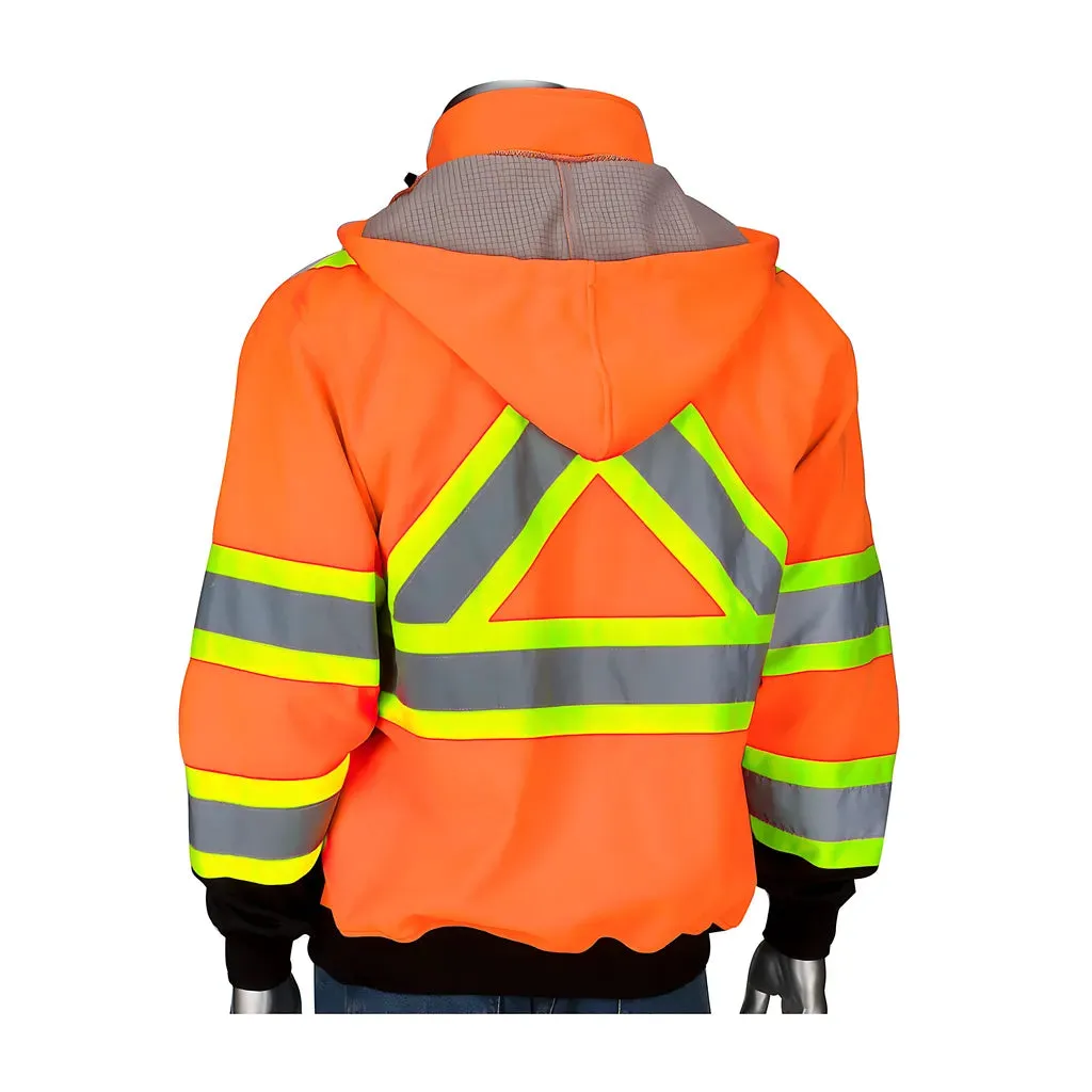 PIP 323-1475X-OR/5X ANSI Type R Class 3 and CAN/CSA Z96 Two-Tone X-Back Full Zip Grid Fleece Sweatshirt with Black Bottom
