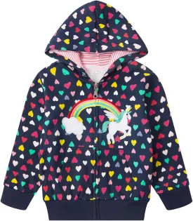 Popshion Toddler Girls Fleece Jackets Cotton Unicorn Hoodie Sweatshirt Fall Winter Zipper Coat Warm Hooded Sweater 2t-7t