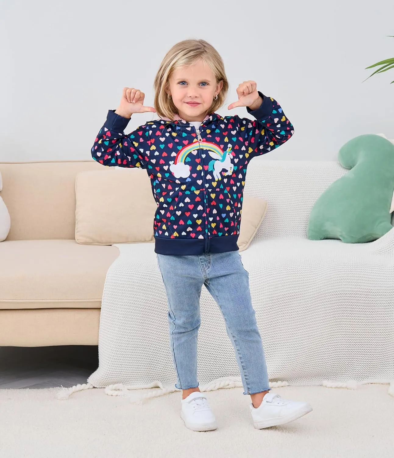Popshion Toddler Girls Fleece Jackets Cotton Unicorn Hoodie Sweatshirt Fall Winter Zipper Coat Warm Hooded Sweater 2t-7t