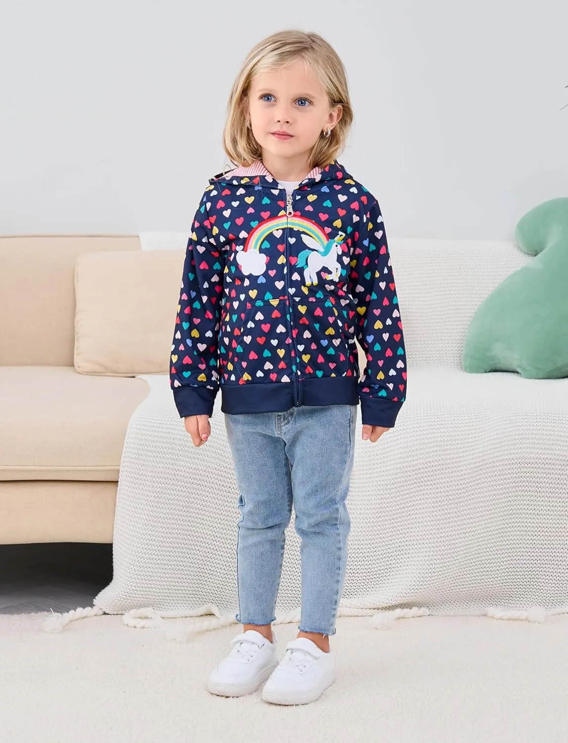 Popshion Toddler Girls Fleece Jackets Cotton Unicorn Hoodie Sweatshirt Fall Winter Zipper Coat Warm Hooded Sweater 2t-7t