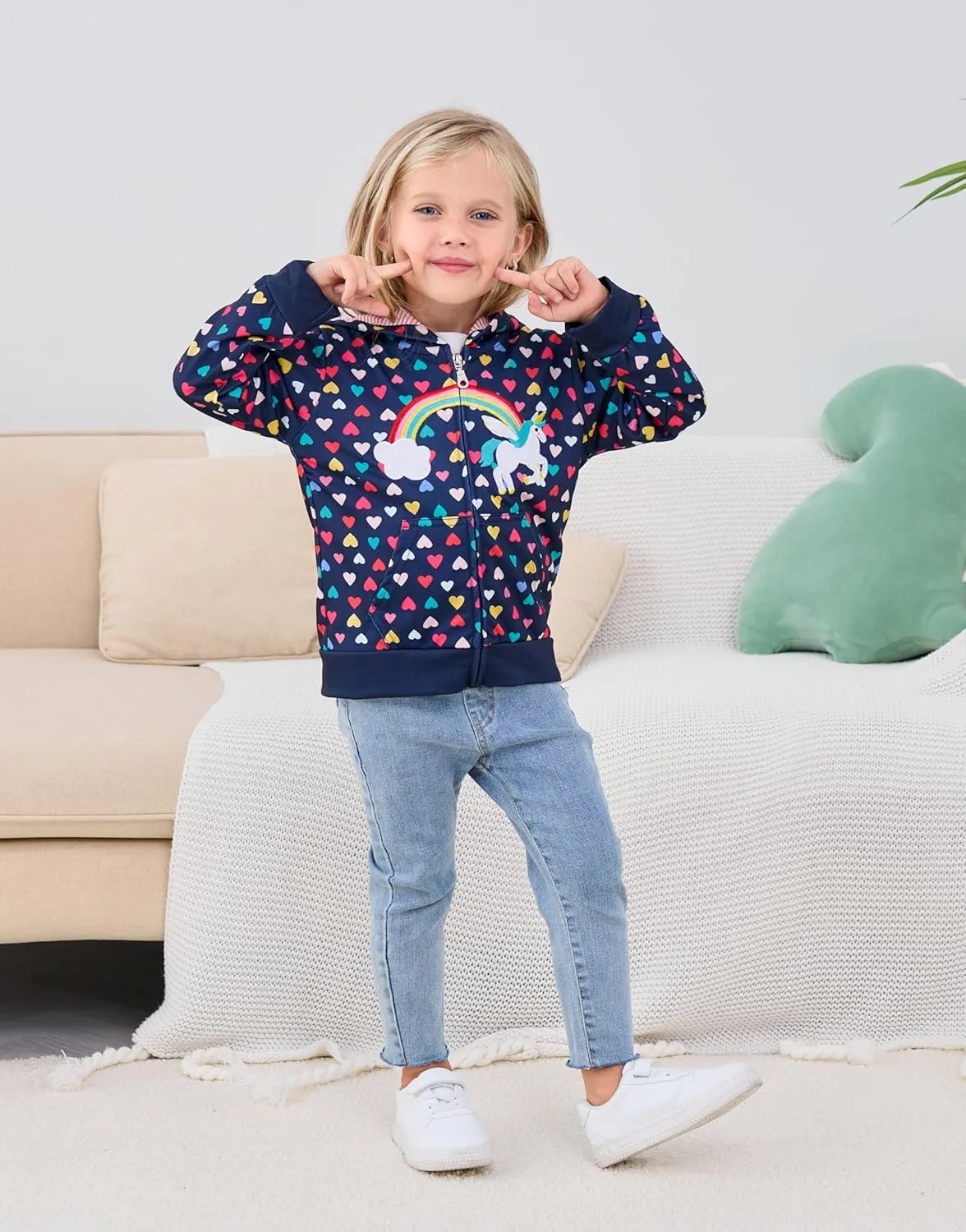 Popshion Toddler Girls Fleece Jackets Cotton Unicorn Hoodie Sweatshirt Fall Winter Zipper Coat Warm Hooded Sweater 2t-7t