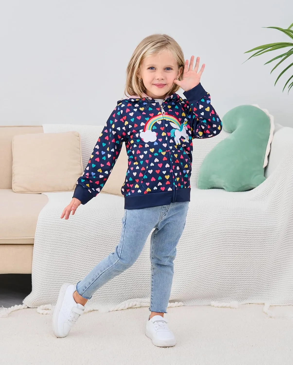 Popshion Toddler Girls Fleece Jackets Cotton Unicorn Hoodie Sweatshirt Fall Winter Zipper Coat Warm Hooded Sweater 2t-7t