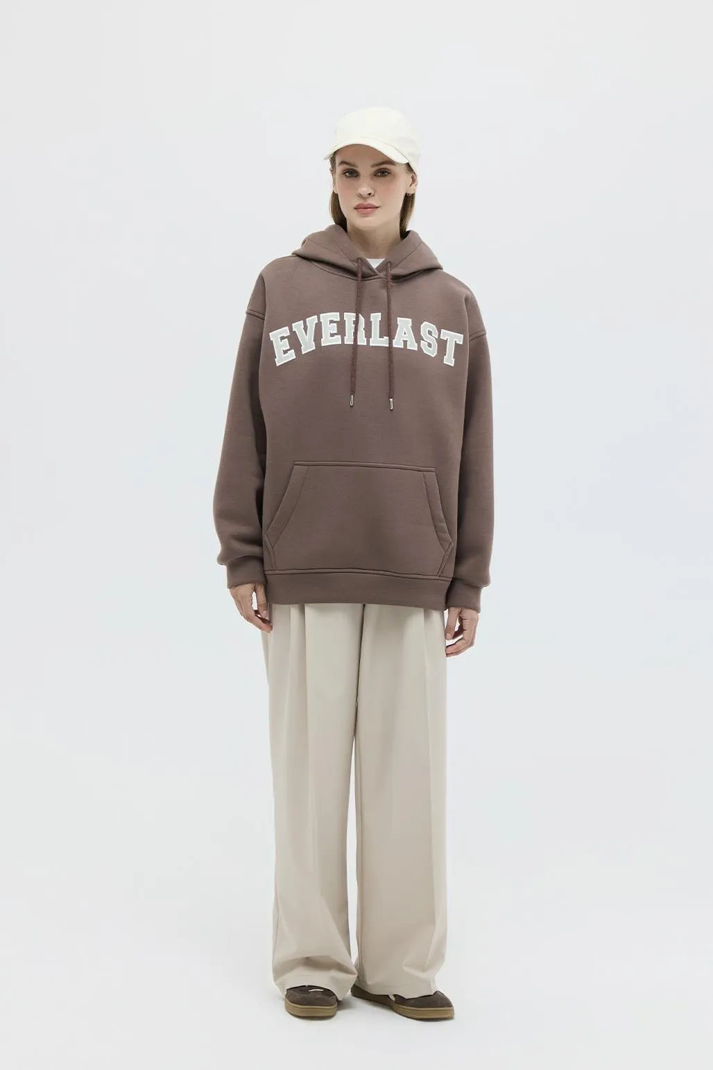Printed Oversized Hooded Sweatshirt Brown