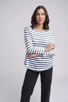 Raglan Cotton Stripe Tee Navy/White