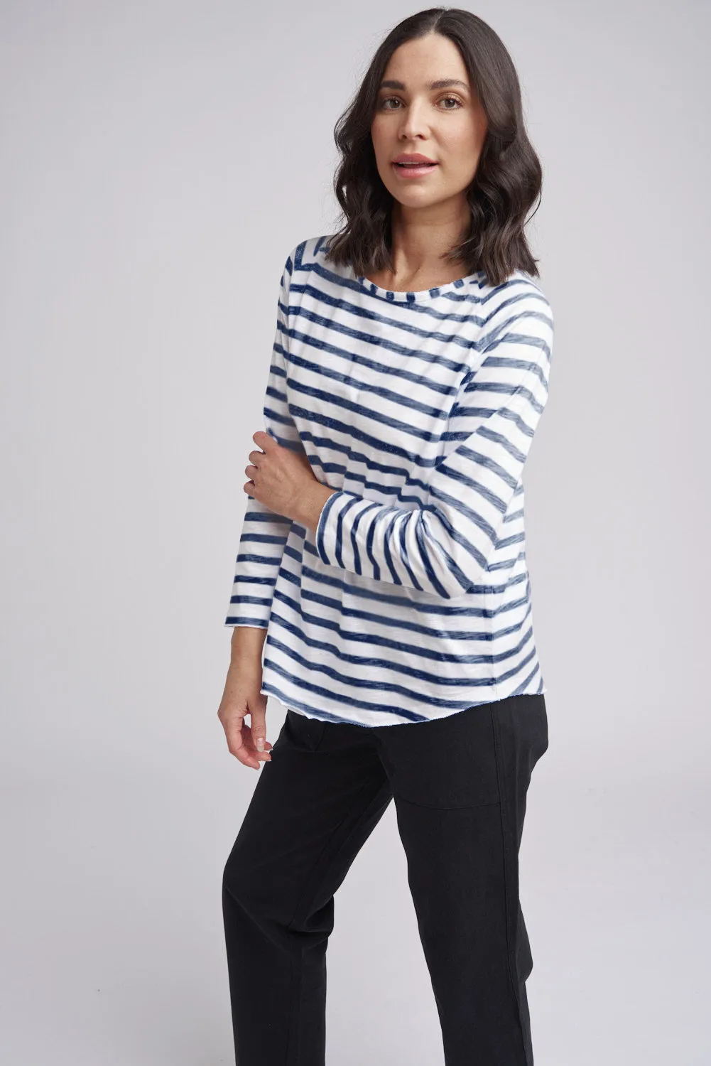 Raglan Cotton Stripe Tee Navy/White