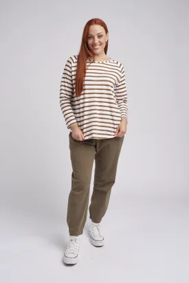 Raglan Cotton Stripe Tee Wood/White