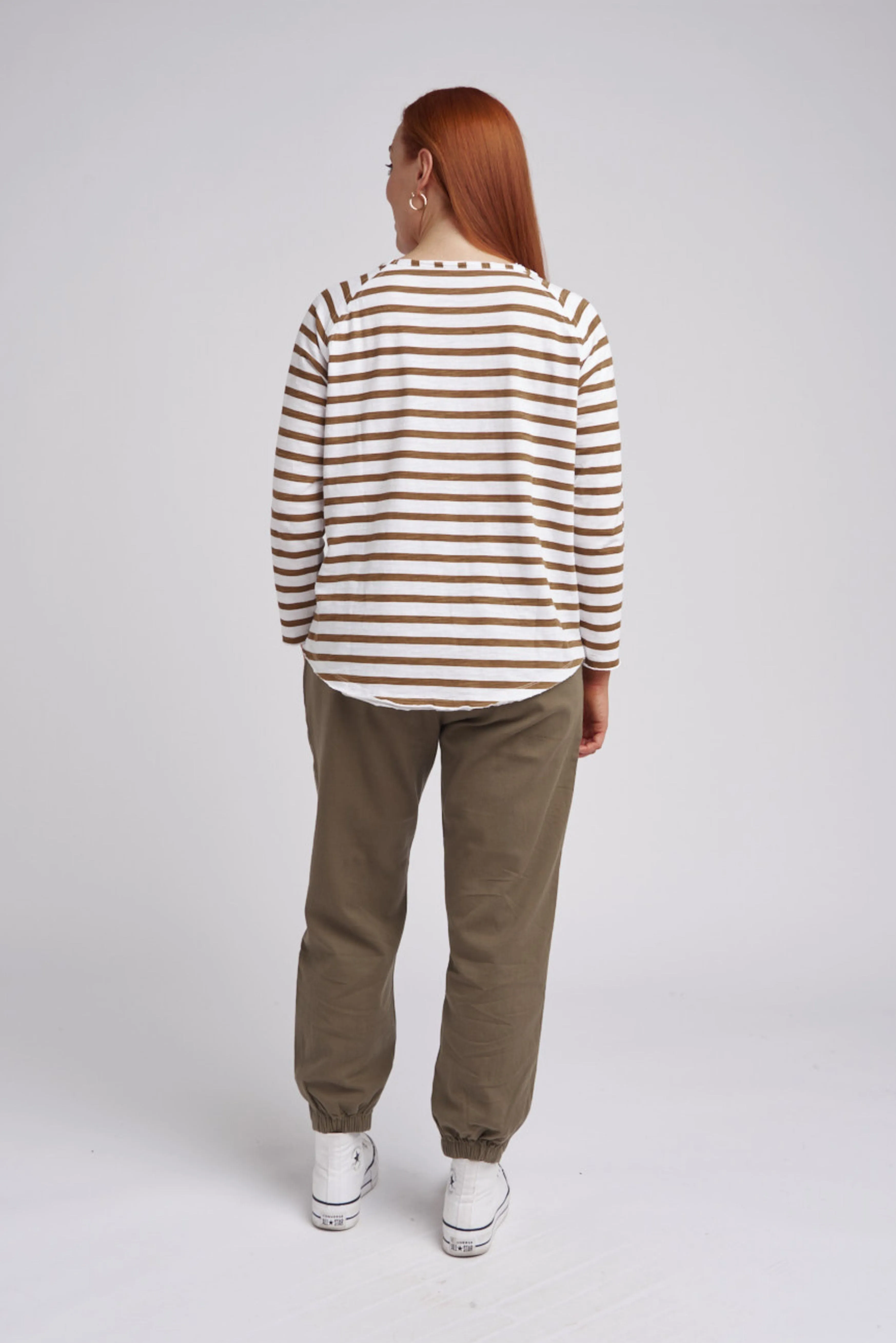 Raglan Cotton Stripe Tee Wood/White