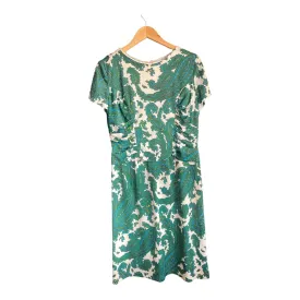 Russell Stuart Cream And Green Paisley Patterned Short Sleeved Dress UK Size 14