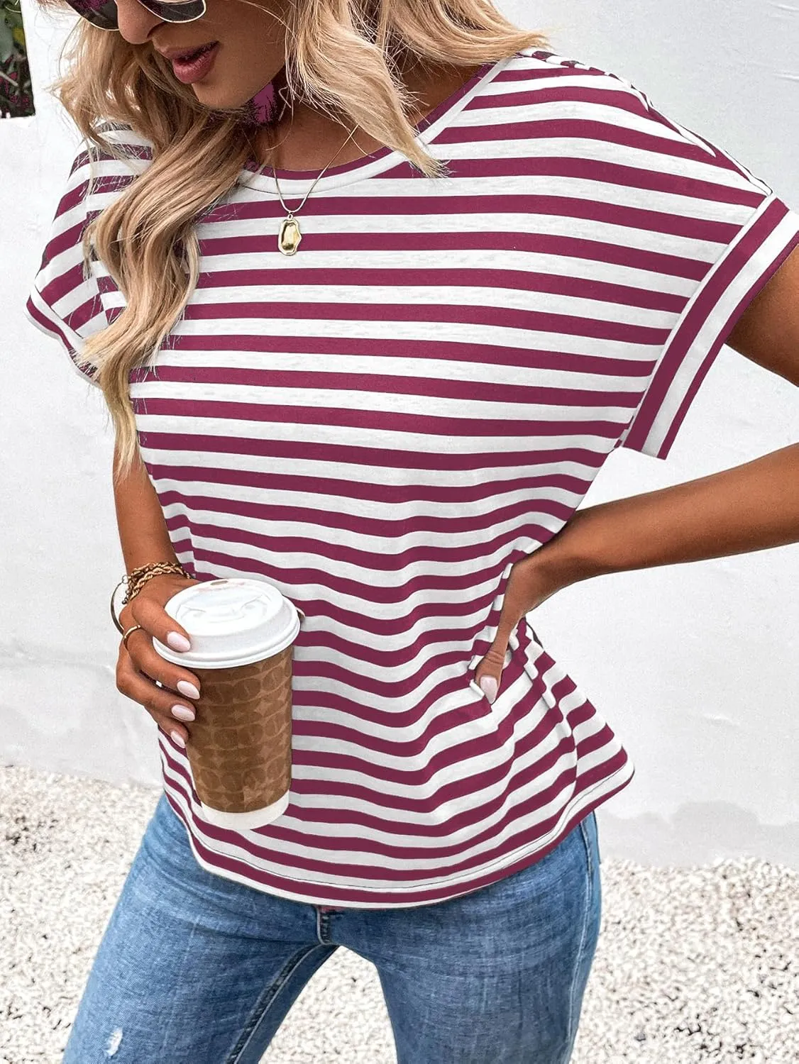 SweatyRocks Women's V-Cut Criss Cross Back Short Sleeve Tee Shirts Casual Summer Crew Neck Backless Tops