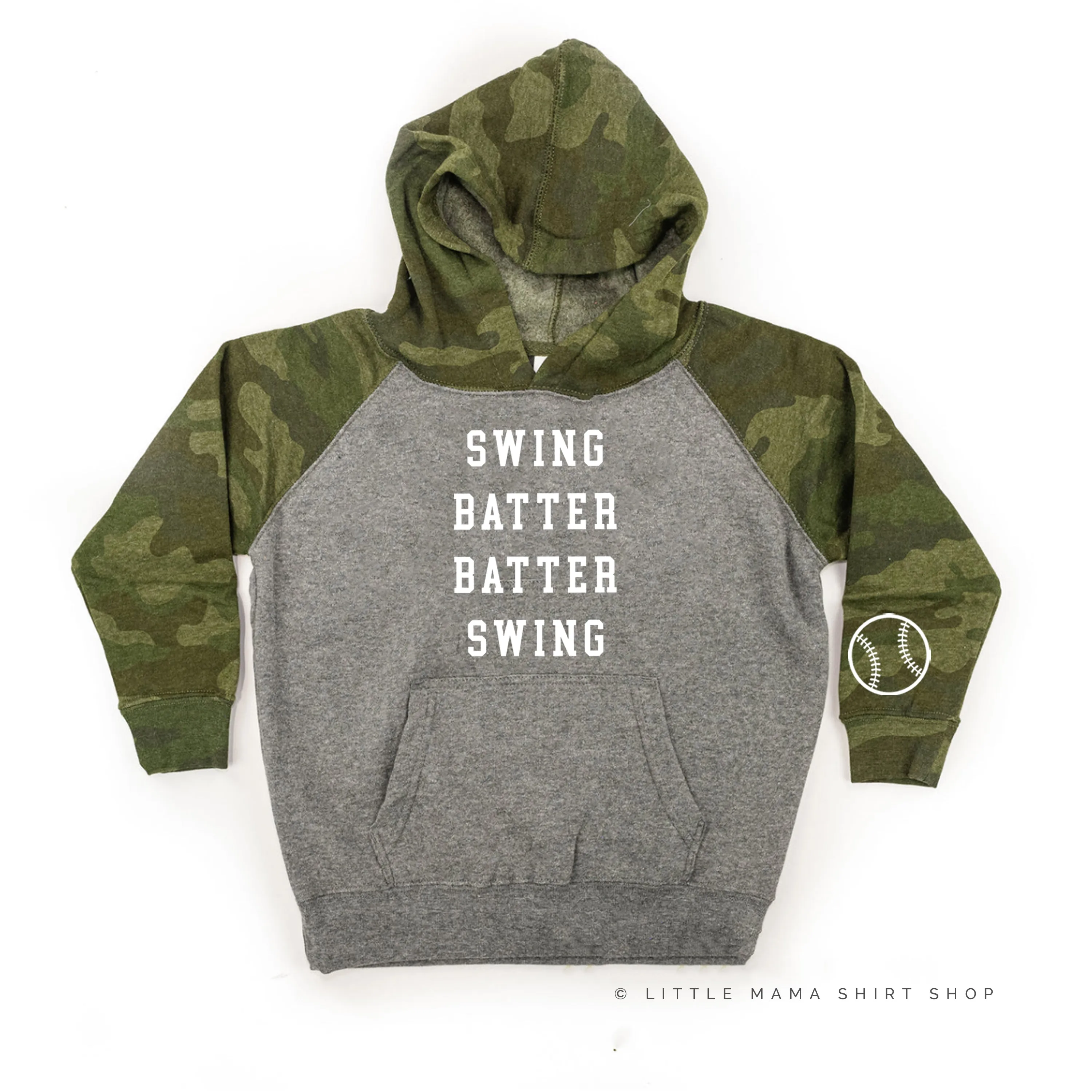 Swing Batter Batter Swing - Baseball Detail on Sleeve - CHILD HOODIE