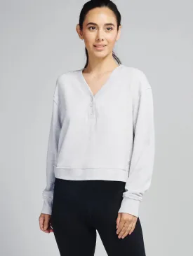tasc Performance Women's Varsity Henley Sweatshirt in Light Heather Gray