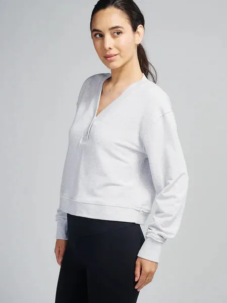 tasc Performance Women's Varsity Henley Sweatshirt in Light Heather Gray