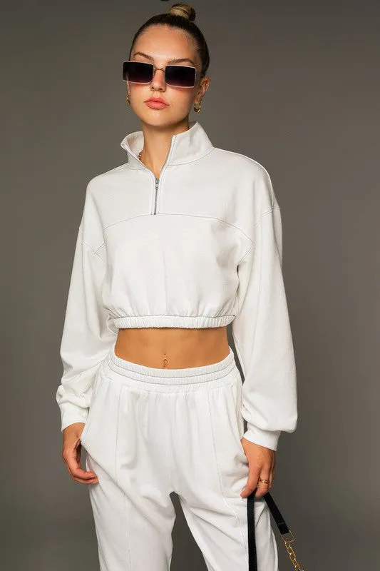 TEEK - White Long Sleeve Elastic Waist Top