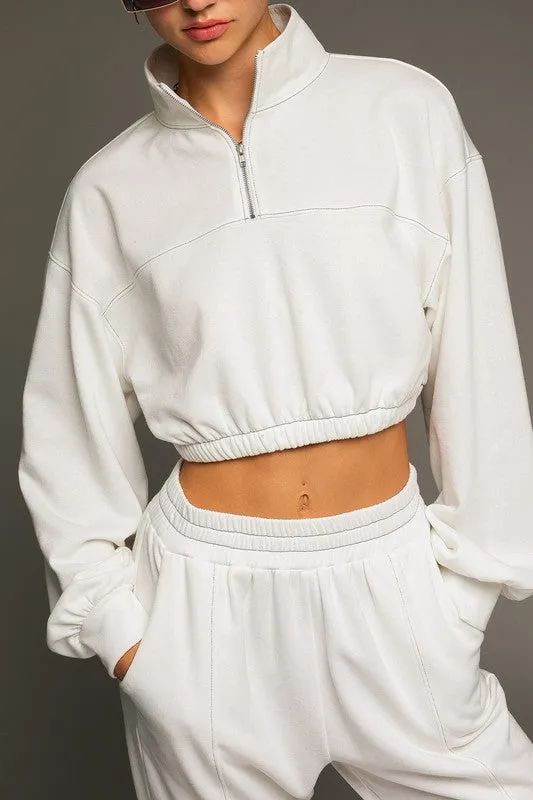 TEEK - White Long Sleeve Elastic Waist Top