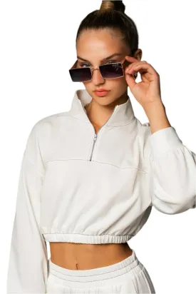 TEEK - White Long Sleeve Elastic Waist Top