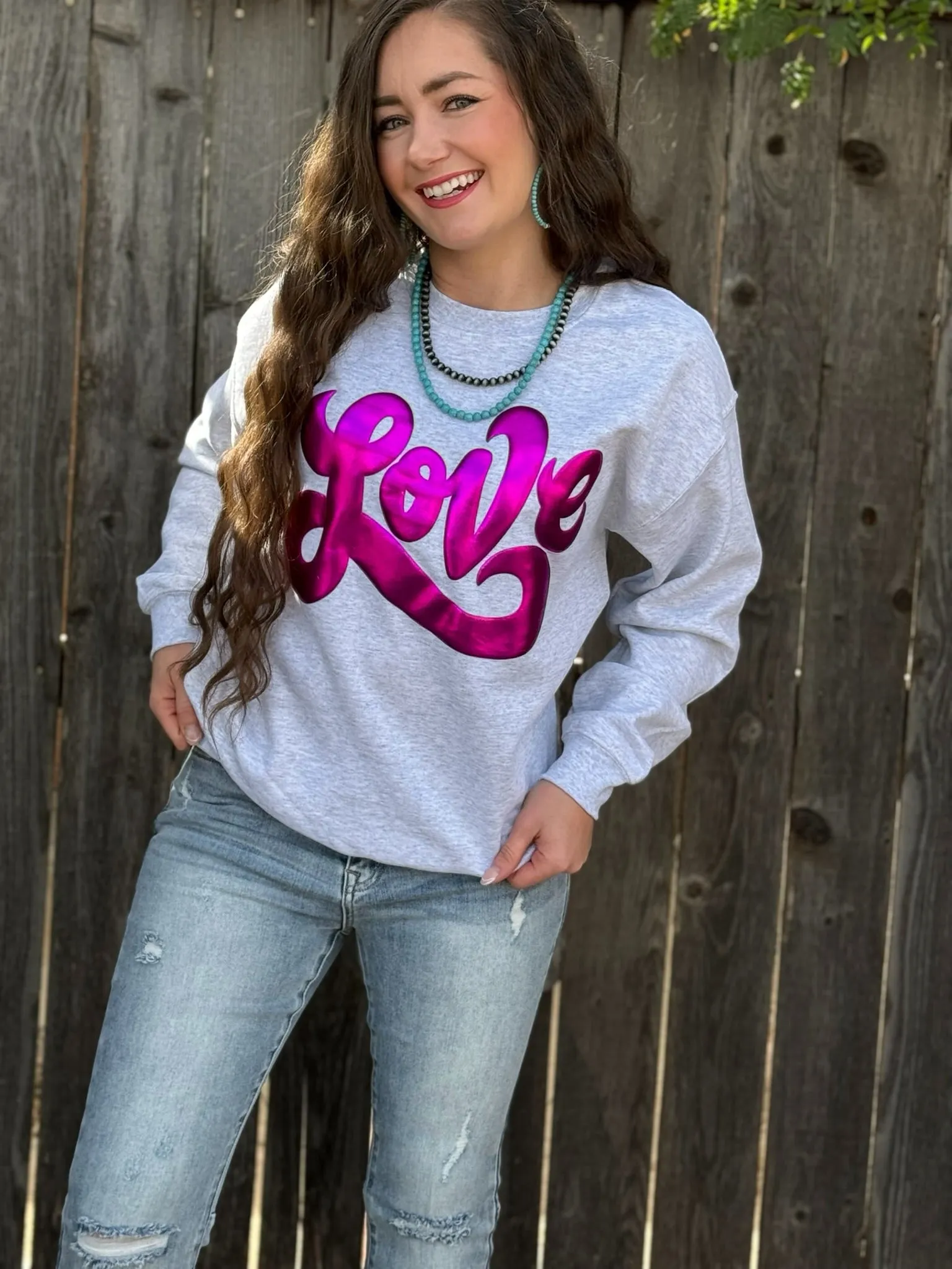 Texas True Threads Love in Metallic Pink Puff Sweatshirt