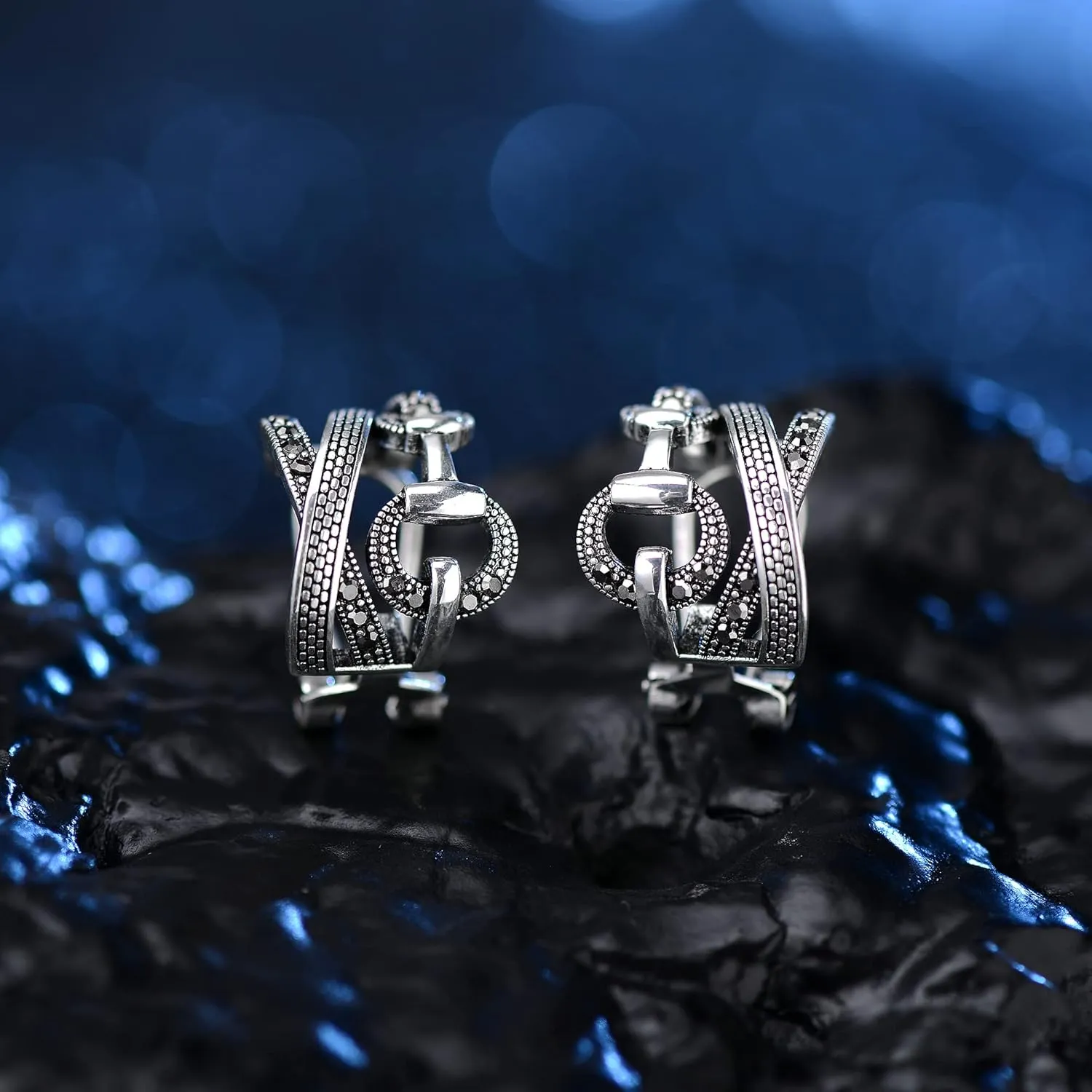Two Tone Earrings for Women Gold and Silver Crossover Half Hoop Statement Earring Designer Stud Earrings