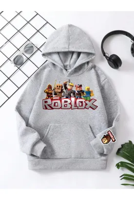 Vask Boy's Grey Hooded Cotton Printed Sweatshirt