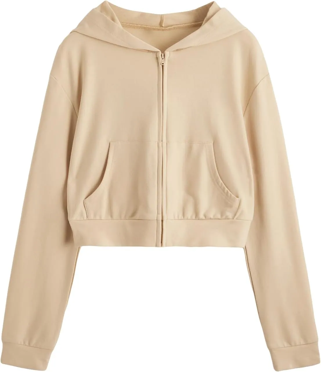 Verdusa Women's Zip Up Outerwear Long Sleeve Crop Top Hooded Sweatshirt
