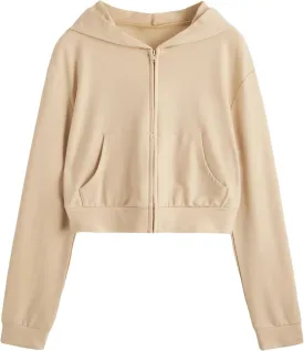 Verdusa Women's Zip Up Outerwear Long Sleeve Crop Top Hooded Sweatshirt